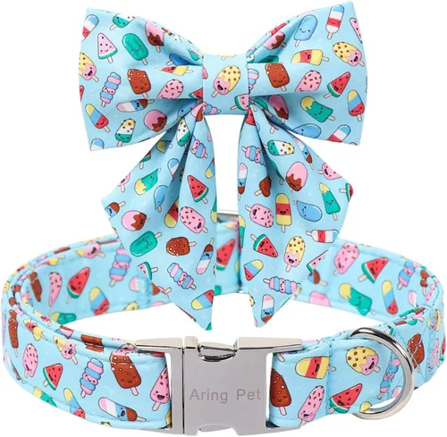 Vista 21 de ARING PET Collar de perro con corbatín, collares de terciopelo para perros con corbatín extraíble, collar de lazo ajustable para perros hembras
