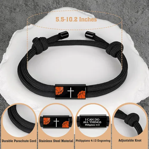 Vista 4 de Pulsera de cruz para hombre como regalo para adolescentes, fútbol, béisbol, Joshua, 1 9, cruz de baloncesto, filipenses, accesorios 413 como relleno