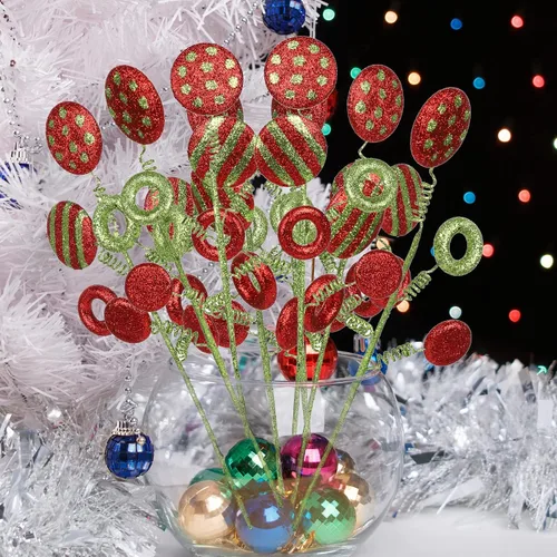 Vista 2 de MANMAOHE 6 palillos y aerosoles de Navidad con purpurina de 16.5 pulgadas y tallos florales para decoración del árbol de Navidad y decoración