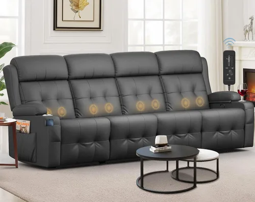 Vista 34 de Sofá reclinable manual de dos plazas, sofá reclinable de pared con masaje, puertos USB y tipo C, almacenamiento, portavasos, sofá RV para sala