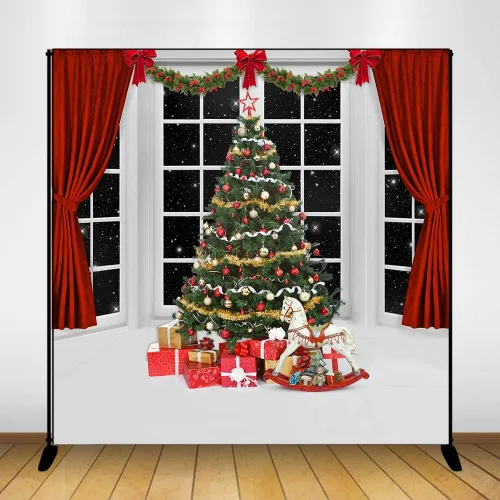 Vista 7 de Mocsicka Fondo de fotografía de ventana interior de Navidad, árbol de Navidad, escenario de noche estrellada, fondo fotográfico, familia, niños