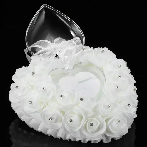 Vista 4 de TOPINCN Almohada de boda, soporte de caja de corazón de boda, romántica en forma de corazón, caja de boda, decoración de rosa, cojín de almohada