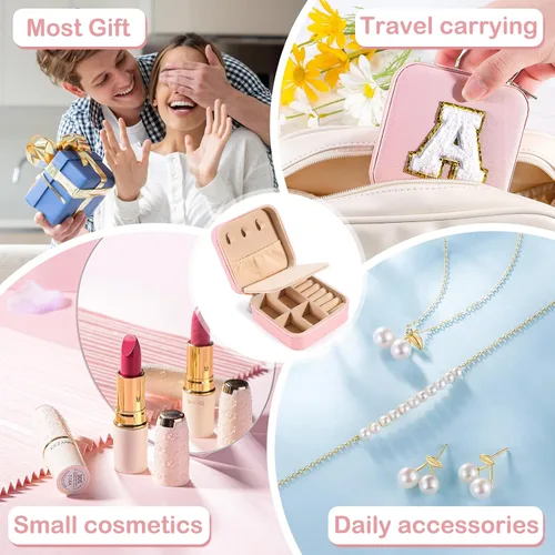 Vista 2 de URSKYTOUS Joyero de viaje con inicial, pequeño organizador de joyas, color rosa, portátil, personalizado, para adolescentes, niñas, mujeres, regalo