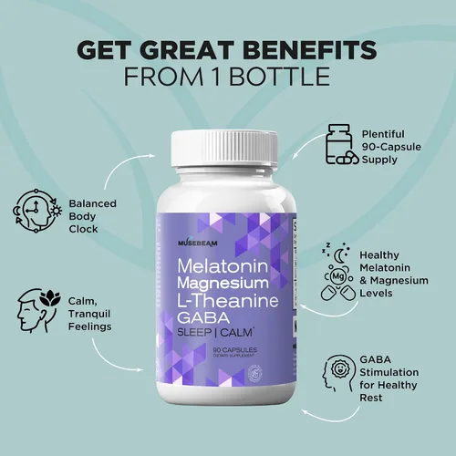 Vista 3 de MuseBeam Glicinato de magnesio 275 mg melatonina 5 mg L-teanina 200 mg GABA 100 mg cápsulas - Suplemento de apoyo nocturno para dormir para hombres