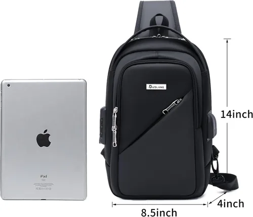 Vista 10 de DUSLANG Mochila de hombro para senderismo, bolsa cruzada para hombres, bolsas de pecho con puerto de cargador USB para campamento casual, ciclismo