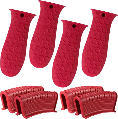 Vista 8 de Patelai Juego de 8 piezas de soportes para ollas de silicona, cubierta para mango de hierro fundido, resistente al calor, soportes para mango