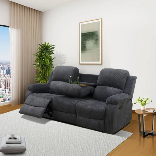 Vista 52 de Conjunto de sofá para sala de Estar, sillón reclinable de cuero transpirable, sofá de 3 plazas para cine en casa con portavasos para apartamento