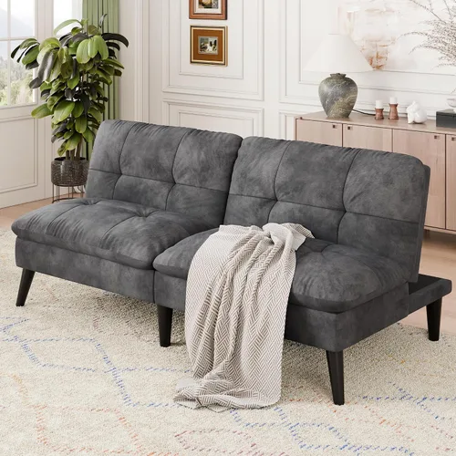 Vista 7 de Vongrasig Sofá cama pequeño futón de terciopelo con respaldo ajustable, sofá cama plegable convertible, sofá cama moderno para sala de estar