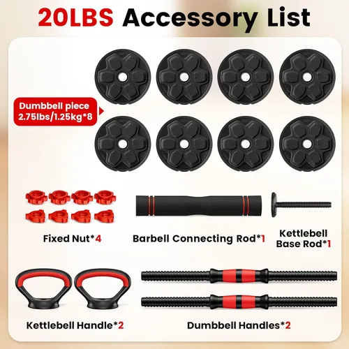 Vista 3 de Adjustable Dumbbell Set, 20/33/45/70/90lbs Free Weight Set with Connector, 5-in-1 Dumbbell Set for Barbells, Kettlebells, Push up Stand, Weight 20LB