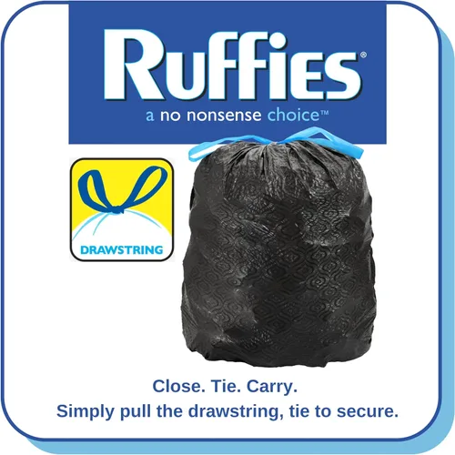 Vista 3 de Ruffies Bolsas de basura grandes – 30 galones, 15 unidades, cordón – negro, bolsas elásticas Pure Flexx