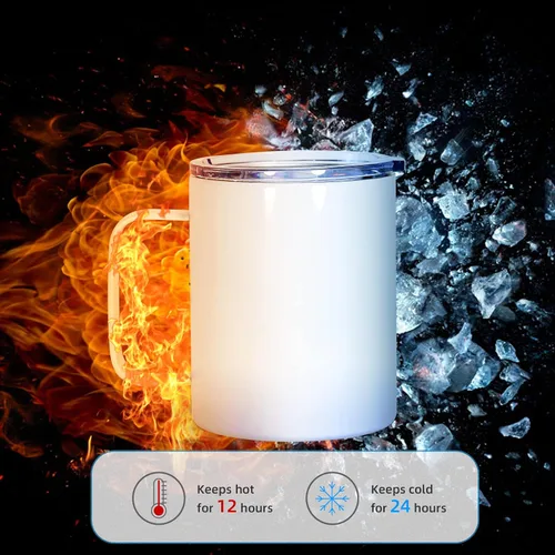 Vista 7 de AGH Taza de café de sublimación de 12 onzas con asa, paquete de 25 vasos de sublimación de acero inoxidable con asa, taza aislada al vacío con tapas