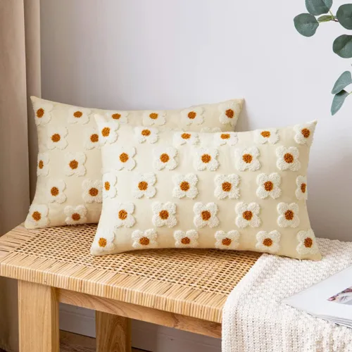 Vista 10 de EMEMA Juego de 2 fundas de cojín decorativas de jacquard, diseño de flores de sol, para sofá, cama, sala de estar, dormitorio, 16 x 16 pulgadas