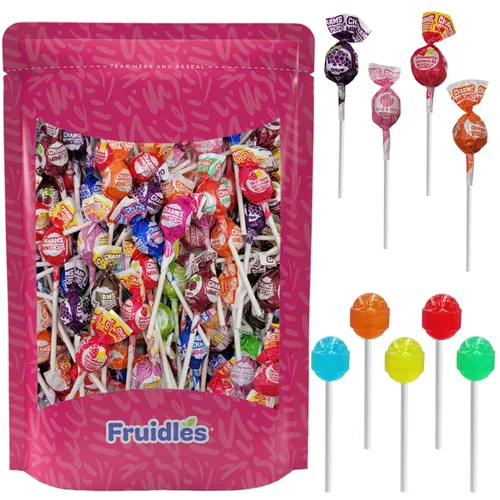 Vista 5 de Fruidles Mini Pops - Chupones de piruletas, sabores surtidos, lácteos certificados Kosher, envueltos individualmente, bolsa resellable (1 libra)