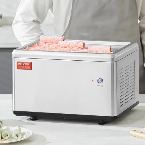 Vista 8 de VEVOR Máquina de helado frito, 12.6" x 8.5", 120 W, máquina para hacer rollos de helado salteado con compresor y 2 raspadores, para hacer rollos