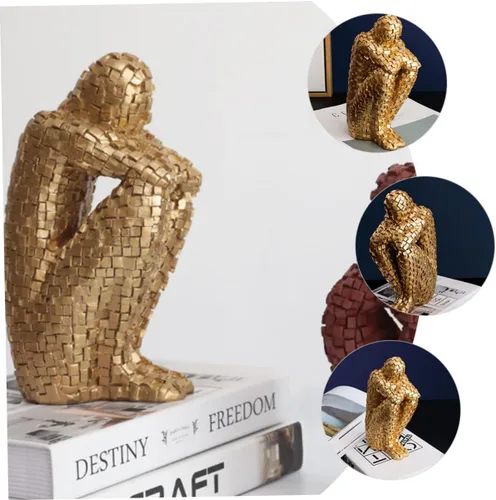 Vista 2 de ARTIBETTER Figura escultura decoración de mesa dorada Decoración de oficina Estante dorado Escultura abstracta Estatuilla de arte abstracto