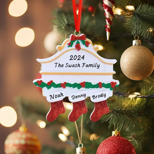 Vista 9 de Adornos de Navidad personalizados para calcetines, adornos de Navidad grabados, decoración de árbol de Navidad personalizada para familiares