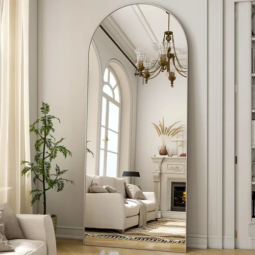Vista 25 de Espejo de Cuerpo Entero 56"x21" - Espejo de Cuerpo Arqueado de Pie con Marco de Aluminio, Inclinado/Colgante para Dormitorio Vestidor Sala de Estar