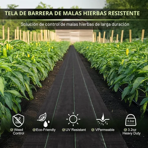 Vista 8 de Tela de paisaje resistente de barrera de malezas, cubierta de suelo geotextil tejida, alfombrilla de control de malezas prémium para camas