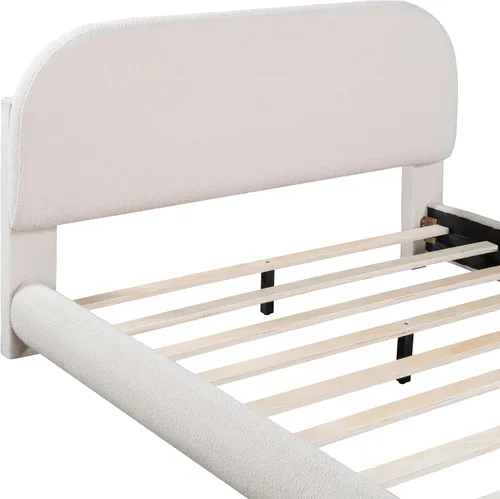 Vista 7 de Cama de Plataforma Tapizada con Forma Curva con Cabecera de Forma Curva, Marco de Cama de Madera Tamaño Full para Dormitorio de Niños y Adultos