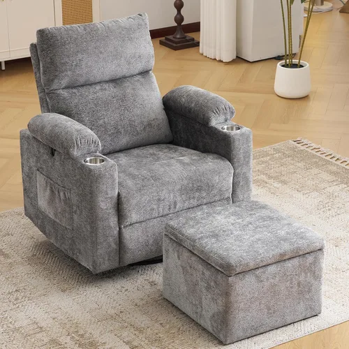 Vista 18 de Sillón reclinable eléctrico con balanceo para guardería con apoyabrazos ajustables, silla de lactancia con función de masaje y calor, reclinable
