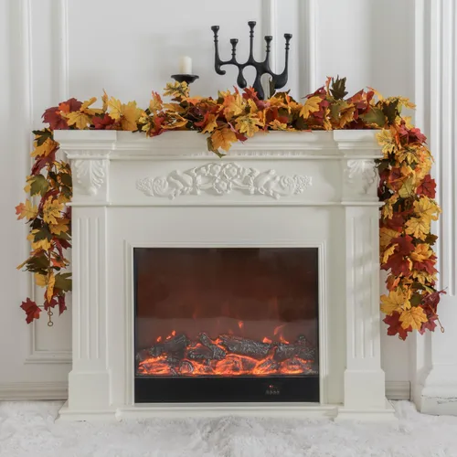 Vista 2 de PARTY JOY 6 guirnaldas de hojas de naranja, guirnalda de Halloween de 5.6 pies, hoja de arce artificial, para colgar en otoño, decoración de Acción