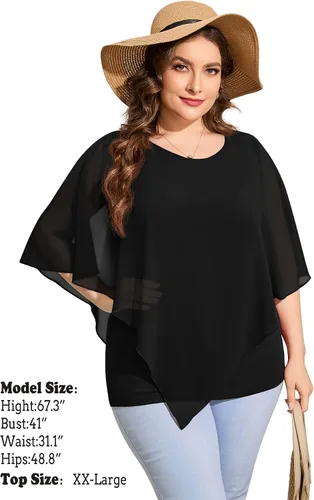Vista 4 de QIXING Blusas elegantes de gasa, sueltas, de verano para mujer 2022