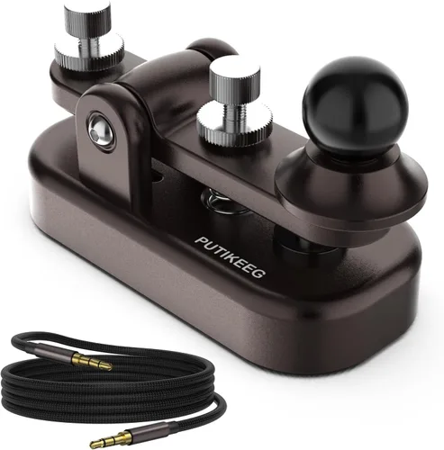 Vista 11 de Mini Morse Radio Key CW HAM Enviar Telegram Single Paddle Morse Code Key con aleación de aluminio Cuerpo Base Negro (S)
