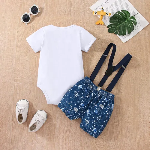 Vista 15 de Ropa divertida para el primer cumpleaños para bebé, ropa para bebé, con corbatín, mameluco, pantalones, conjunto de tirantes, trajes de pastel