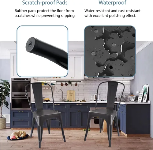 Vista 4 de V&LX Sillas de metal de 33 pulgadas, sillas de comedor de cocina estilo envejecido, sillas laterales apilables con respaldo, juego de 4, color negro
