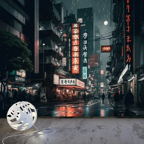 Vista 4 de Papel tapiz de pared con vista nocturna lluviosa de la ciudad de Tokio de Japón, papel tapiz extraíble, papel adhesivo decorativo