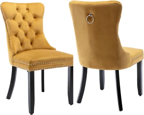 Vista 97 de Juego de 2 sillas de comedor de terciopelo beige, sillas de comedor tapizadas beige01