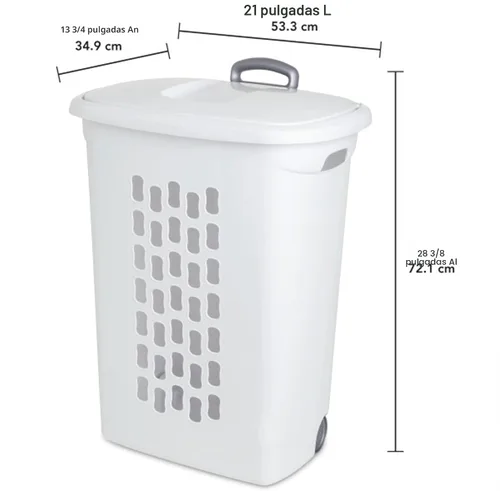 Vista 4 de Sterilite Paquete de 3 Cestas de Ropa Ultra con Ruedas, Cesta de Lavandería con Tapa Abatible y Mango Retráctil - Carrito de Almacenamiento de Ropa