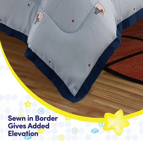 Vista 9 de Juego de edredón con diseño de baloncesto tamaño individual – Ropa de cama en una bolsa con sábanas, fundas de almohada y fundas decorativas