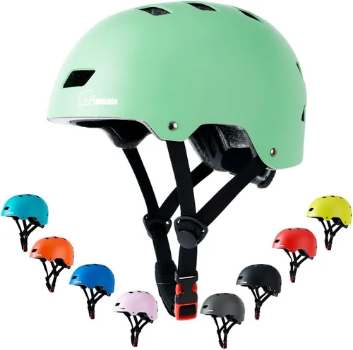 Vista 14 de Casco para bicicleta y patineta, ajustable y multideporte para patines y scooter, 3 tallas para adultos, jóvenes, niños y bebés