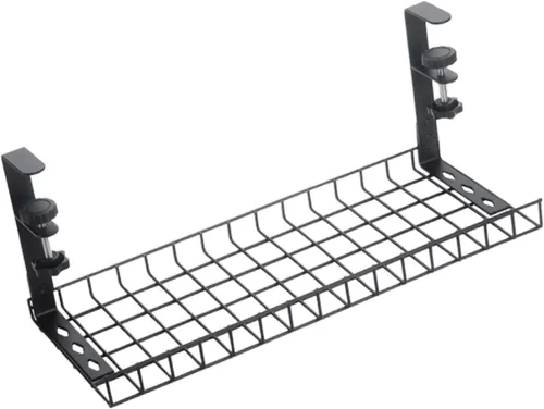 Vista 2 de Under Desk Cable Management Tray, Adjustable Carbon Steel Cable Raceway (35x18.5x19.5cm/13.8x7.3x7.7in) for Office Home Kitchen