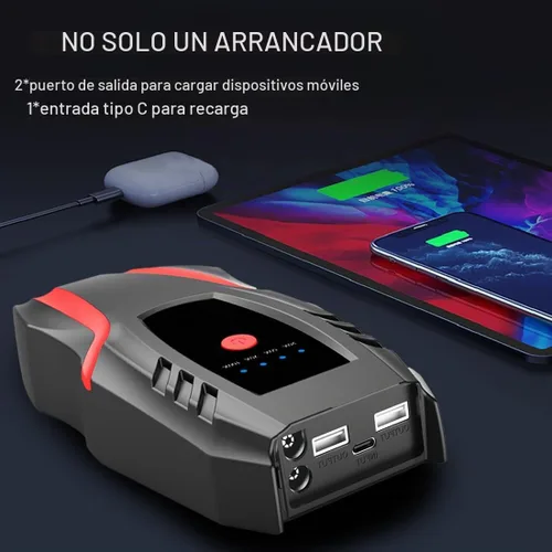 Vista 4 de Paquete de arranque automático de 12 V con compresor de aire, corriente máxima 2000a, cargador de batería de litio para automóvil, bomba de aire