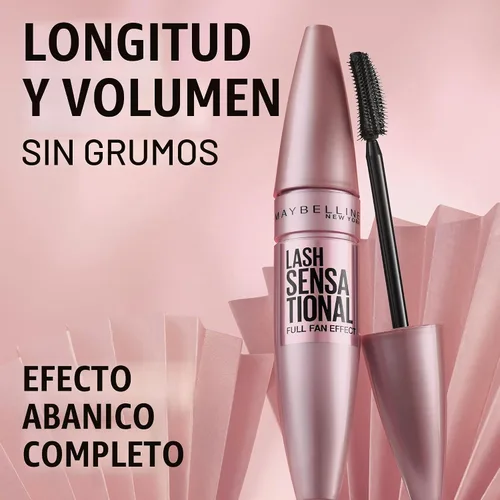 Vista 8 de Maybelline Lash Sensational - Máscara lavable, alargadora y voluminizadora para un efecto de abanico completo, negro más negro, 1 unidad Blackest