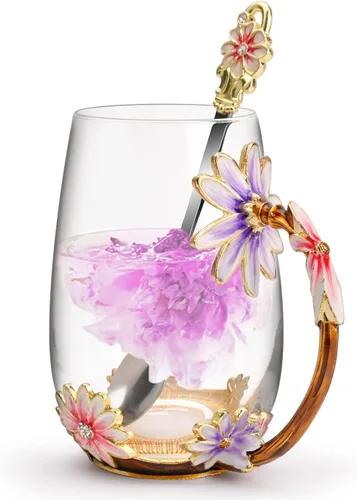Vista 19 de OEAGO Regalos para tía de sobrina y sobrino Taza de té Regalo genial de cumpleaños Esmalte Flores Vasos de vidrio Tazas de Navidad Día de las Madres