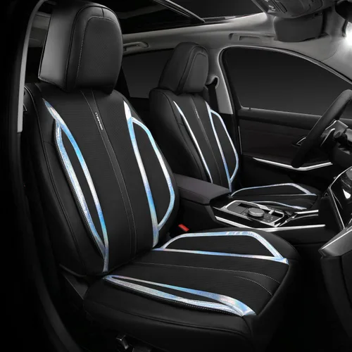 Vista 8 de CAR PASS Fundas de cuero beige para asiento de automóvil, juego completo de fundas de asiento automotriz transpirables e impermeables, cojín