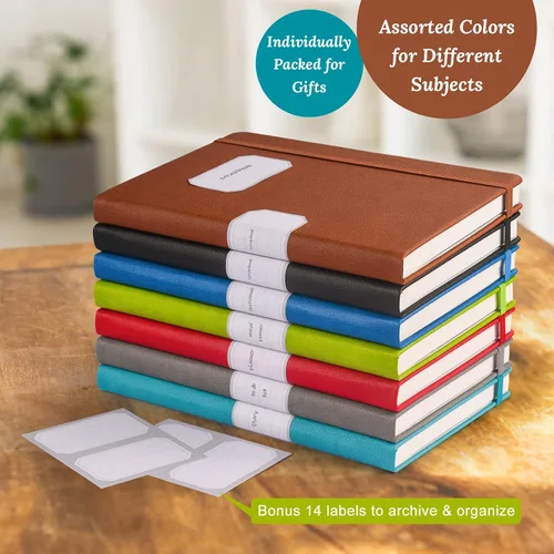 Vista 6 de Cuaderno de diario punteado, paquete de 7 de cuero con cuadrícula de puntos para mujeres y hombres, cuadernos a granel para estudiantes, oficina