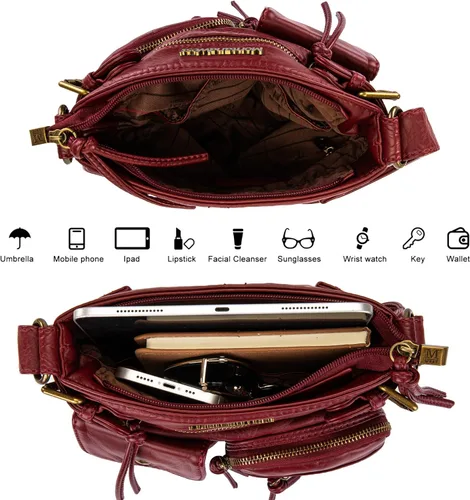 Vista 5 de Montana West Bolso cruzado para mujer, de piel lavada suave, con múltiples bolsillos
