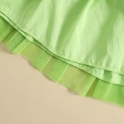 Vista 6 de GuliriFei Disfraz de hada verde para niñas de Halloween, vestido de princesa sin mangas con mariposa Tinkerbell disfraz de hada