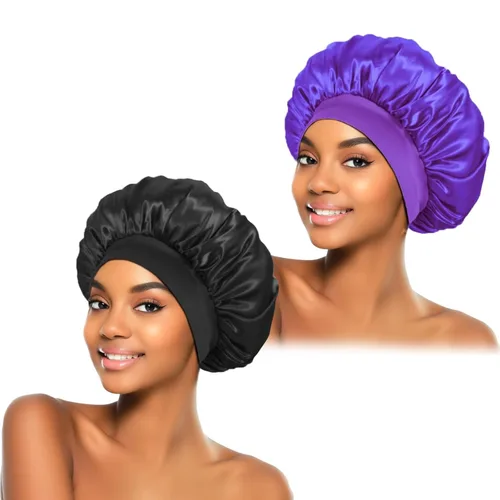 Vista 17 de ZHENSILK 2 piezas de gorro de satén para dormir, gorros de seda para el cabello, gorro de dormir de seda con banda elástica suave, envoltura
