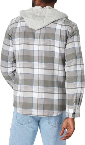 Vista 6 de Wrangler Authentics - Chaqueta estilo camisa de franela acolchada con capucha para hombre de manga larga