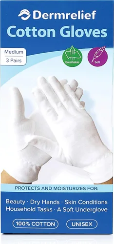Vista 3 de Guantes de algodón para belleza, manos secas, eczema, dermatitis y psoriasis (mediano, 3 pares)