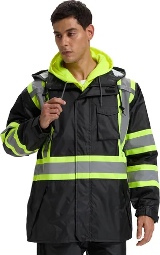 Vista 9 de SRsafety Equipo de lluvia de alta visibilidad, equipo de lluvia de trabajo de alta visibilidad clase 3 para hombres, trajes de lluvia de construcción