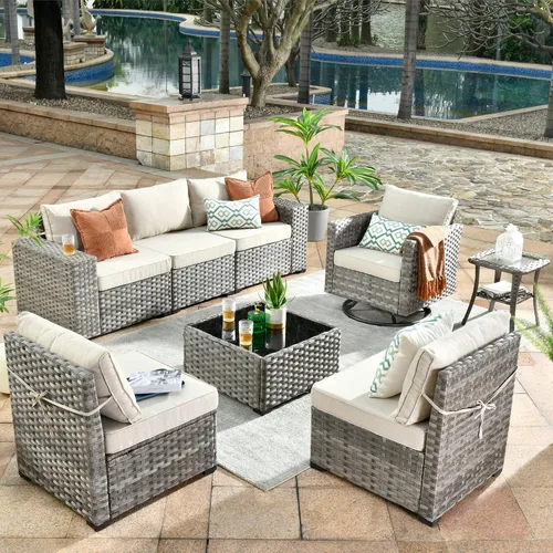 Vista 44 de HOOOWOOO Outdoor Patio Sectional Furniture Sofa Set with Widened Armrest,6 Piece Small Modern Wicker Couch,Modular L Shaped Conversation Seating Set