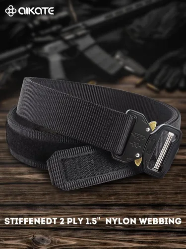 Vista 2 de AIKATE Cinturones tácticos para hombre, cinturón EDC de liberación rápida resistente, cinturón de batalla militar de nailon reforzado de 2 capas