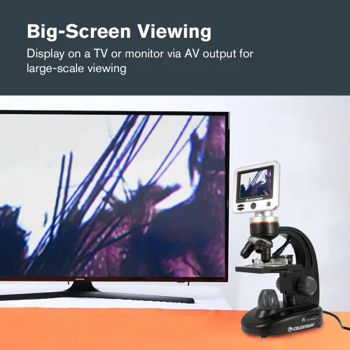 Vista 8 de Celestron – Microscopio digital LCD II – Pantalla de 3.5" – Cámara de 5MP – Aumento de 40x–1600x – Cabezal giratorio – Tarjeta SD incluida – Salida
