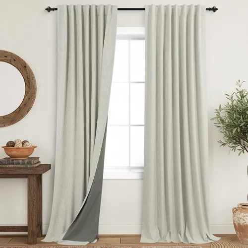 Vista 40 de KOUFALL - Cortinas de medio estilo francés de lino para ventana, juego de 2 cortinas cortas de 40 pulgadas de longitud, para privacidad, cortinas